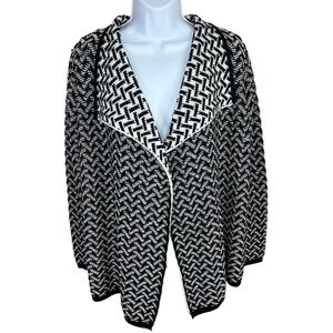 S Chaus Black & White Shrug Sweater Long Sleeve Stretch Small 4 6 Open Front